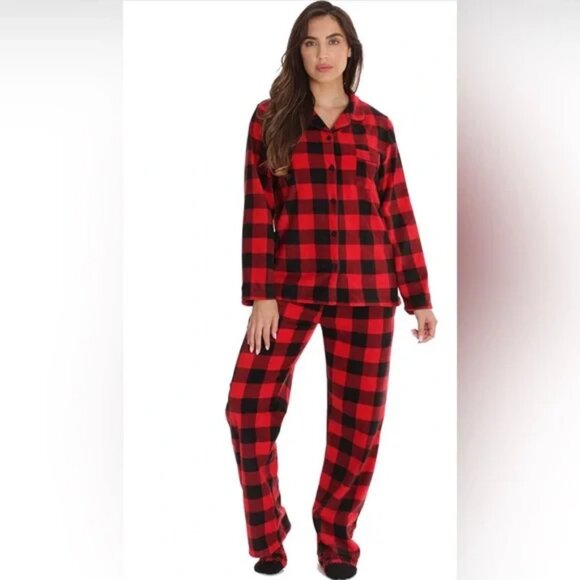 NEW! Women's Red Buffalo Check Flannel Pajama Set - Wondershop - Picture 1 of 13